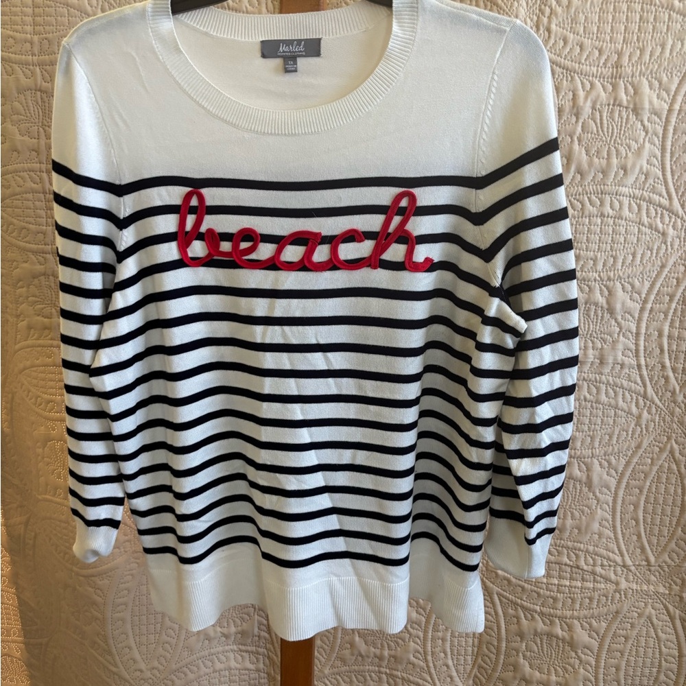 Women's Marled Crew Neck Sweater - Black and White